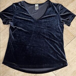 Elegant Dark Blue Velvet V-Neck Top